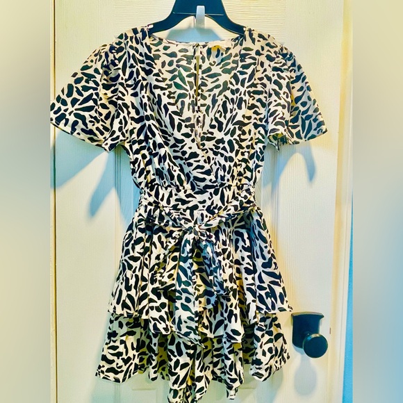 Dresses & Skirts - Cute Women's Black and White Printed Tiered Dress Shorts with Waist Tie